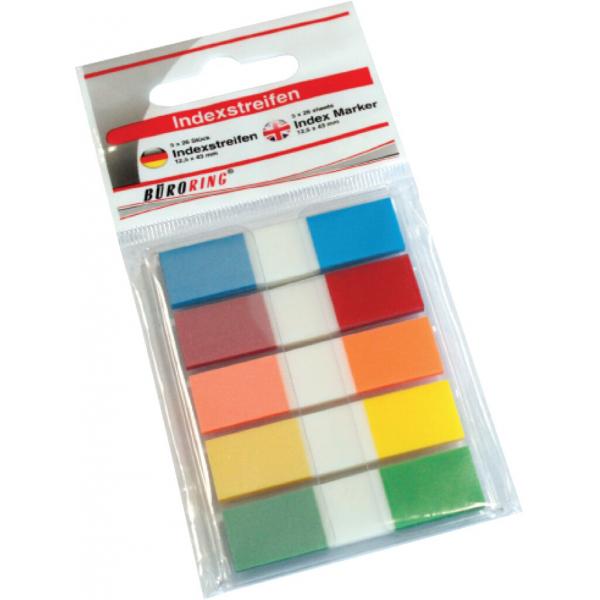 Büroring Haftstreifen, 12,5 x 43 mm, 5 x 26 Streifen, Plastik, sortiert blau, grün, gelb, orange, pink